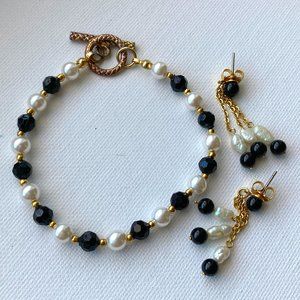 Vintage Black & White Earrings + Bracelet Set